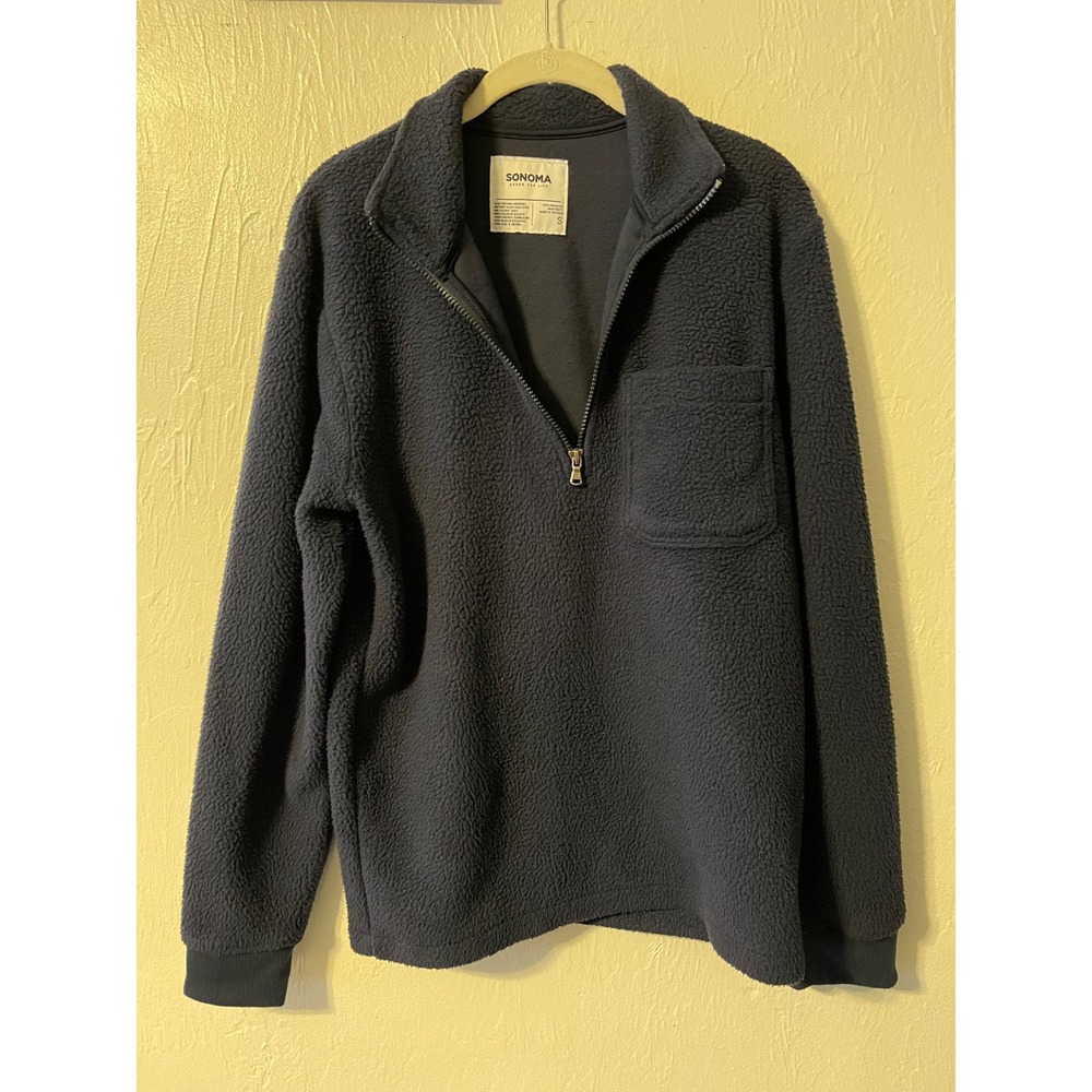 Sonoma Goods For‎ Life Mens Navy Blue Sherpa Fleece Quarter Zip Pullover Small